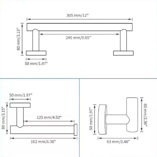 Set De 5 Accesorios De Baño Acero Inoxidable Negro o Plata
