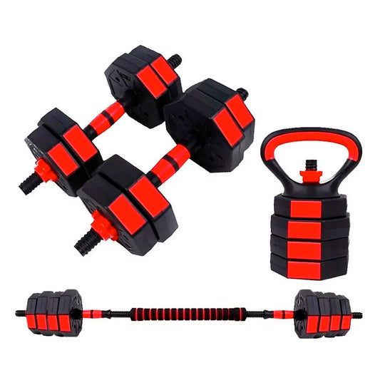 Mancuernas Ajustables Set 10kg 3 En 1 + Barra + Kettlebell