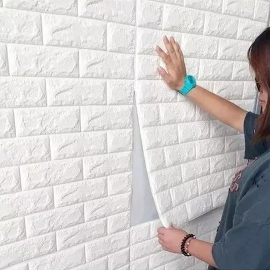 Pack 10 Lamina Papel Mural Autoadhesivo 3D Ladrillo 70x77