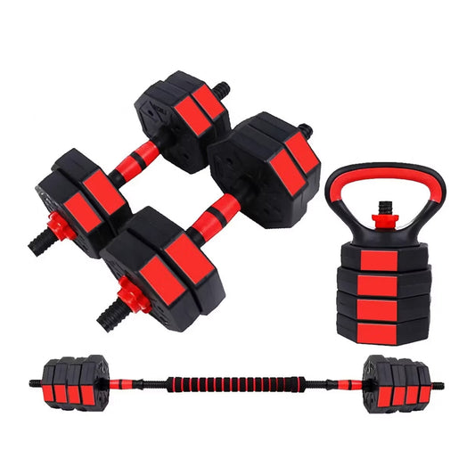 Set Mancuernas Ajustables 15kg 3 En 1 + Barra + Kettlebell