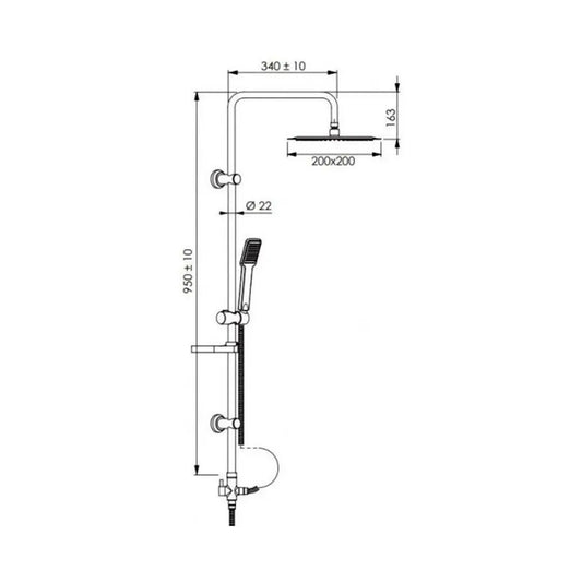 Moderna Columna De Ducha Tina Cuadrada con llave de paso