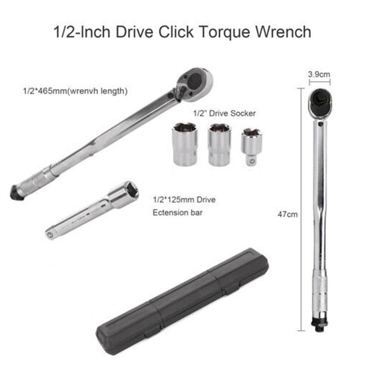 Llave Torque Torquimetro 1/2 - 28-210nm + Dados + Extension