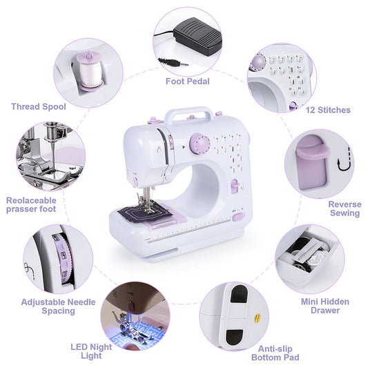 Máquina Coser Overlock Portátil Pedal Eléctrica 12 Puntos