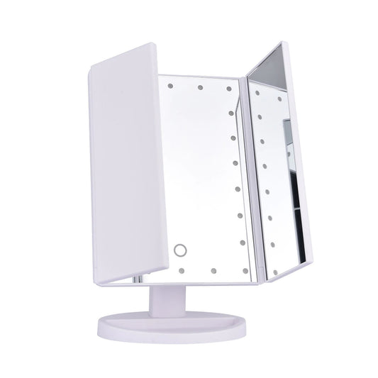 Espejo Portátil Maquillaje 3 Pliegue 24 Luz Led Tocador Usb