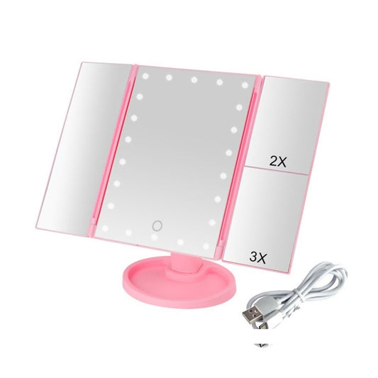 Espejo Portátil Maquillaje 3 Pliegue 24 Luz Led Tocador Usb