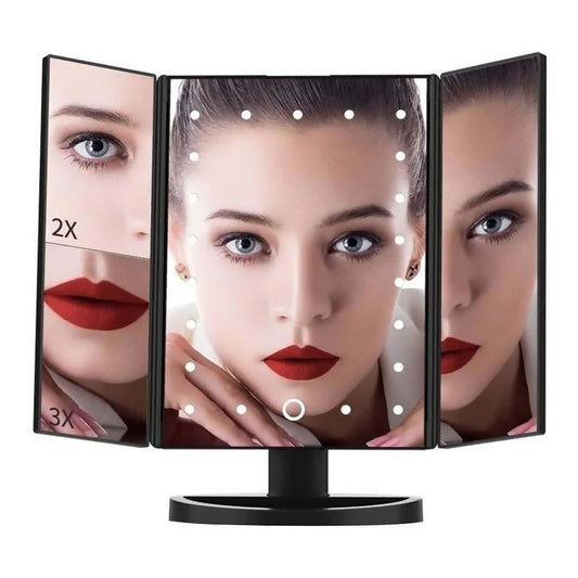 Espejo Portátil Maquillaje 3 Pliegue 24 Luz Led Tocador Usb
