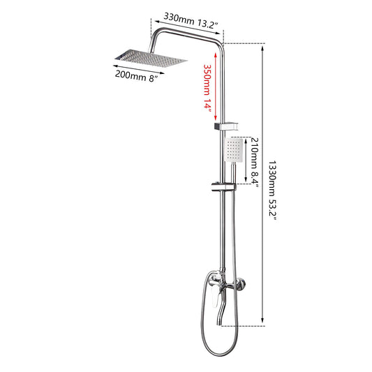 Columna Ducha Tina Llave Monomando 2 en 1 Moderna Cuadrada