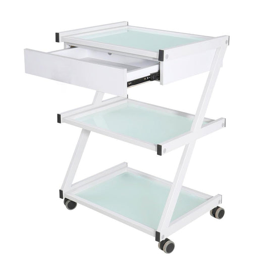 Mesa Auxiliar Centro Estética 3 niveles con cajón de madera
