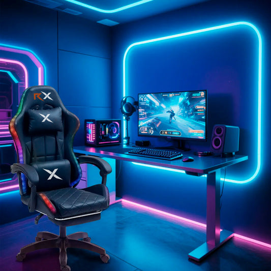 Silla Gamer Rgb Reclinable Con Masajeasdor Reposapiés Vidita Silla Gaming PC Videojuego Cuero Sintético Color Negro