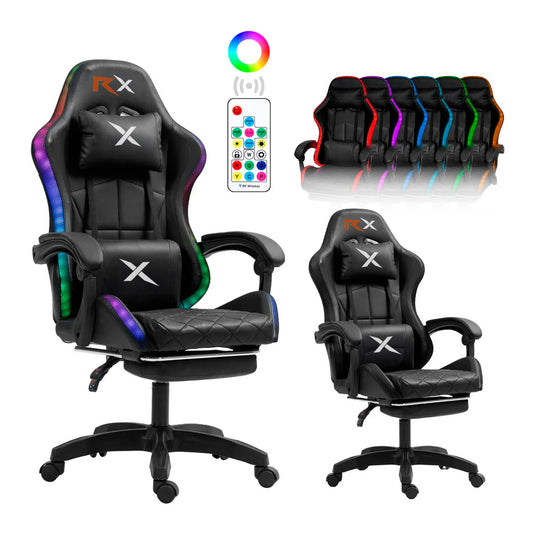 Silla Gamer Rgb Reclinable Con Masajeasdor Reposapiés Vidita Silla Gaming PC Videojuego Cuero Sintético Color Negro