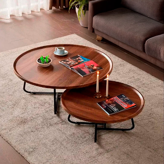 Juego Mesa De Centro Living 80+60cm color madera Chic Home