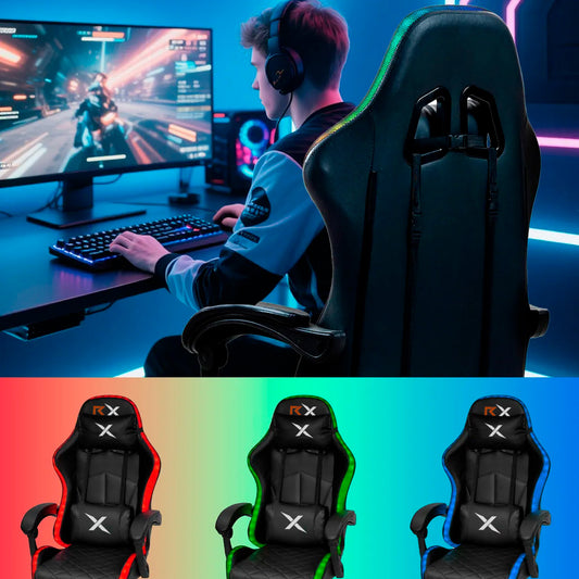Silla Gamer Rgb Reclinable Con Masajeasdor Reposapiés Vidita Silla Gaming PC Videojuego Cuero Sintético Color Negro