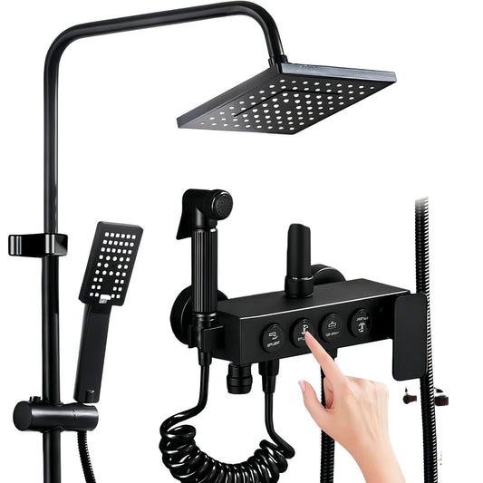 Ducha Columna Negra Push Boton Set 4 Funciones 3 Engranajes