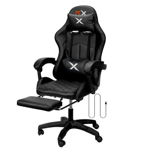 Silla Gamer Rgb Reclinable Con Masajeasdor Reposapiés Vidita Silla Gaming PC Videojuego Cuero Sintético Color Negro