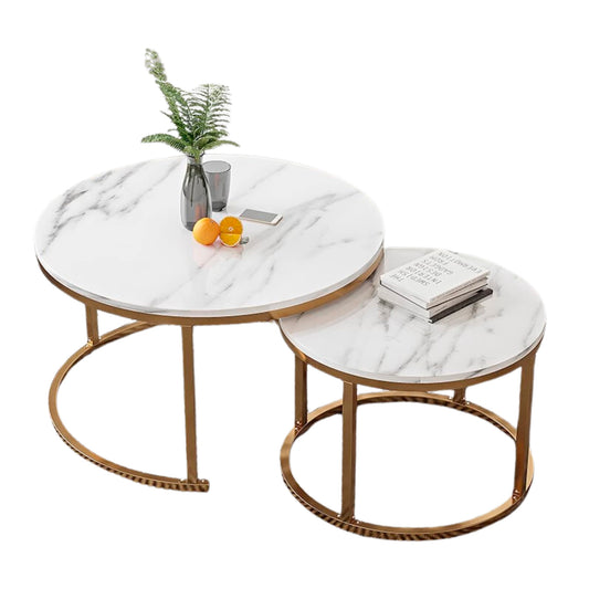 Juego Mesa De Centro Redonda Diseño Mármol ChicHome