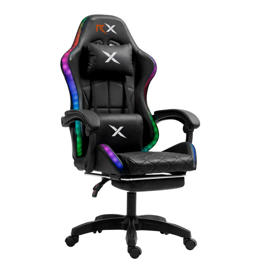 Silla Gamer Rgb Reclinable Con Masajeasdor Reposapiés Vidita Silla Gaming PC Videojuego Cuero Sintético Color Negro