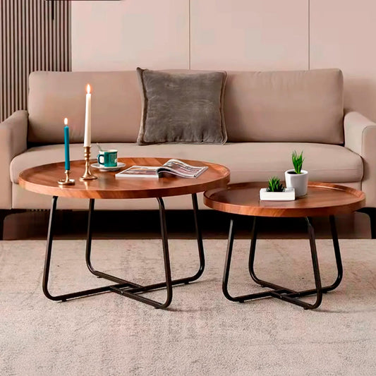 Juego Mesa De Centro Living 80+60cm color madera Chic Home