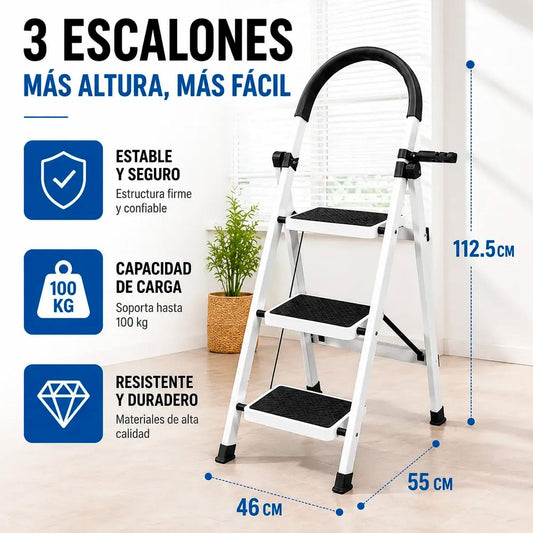 Escalera 3 Peldaños Plegable Metálica Antideslizante