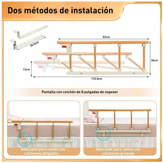 Baranda De Cama Lateral Anti Caída Para Cuidado Adulto Mayor Marrón