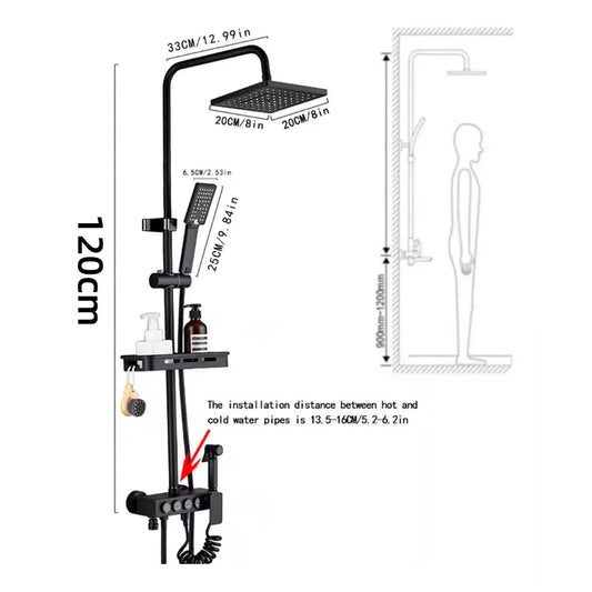 Ducha Columna Negra Push Boton Set 4 Funciones 3 Engranajes