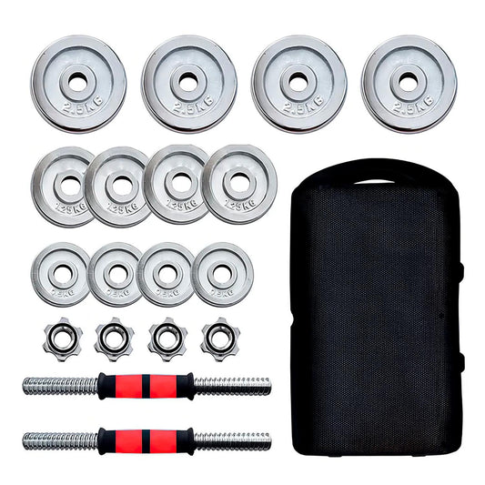 Set De Mancuernas Cromadas Ajustables 20 Kg Maletín Color Cromado