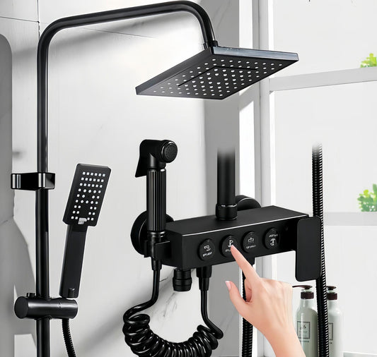 Ducha Columna Negra Push Boton Set 4 Funciones 3 Engranajes