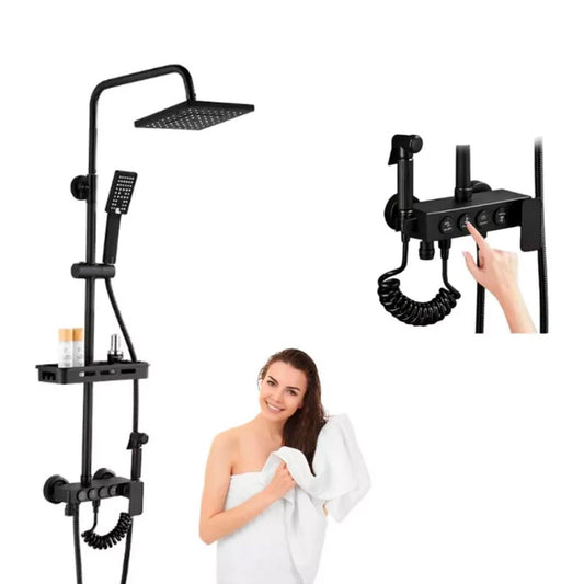 Ducha Columna Negra Push Boton Set 4 Funciones 3 Engranajes