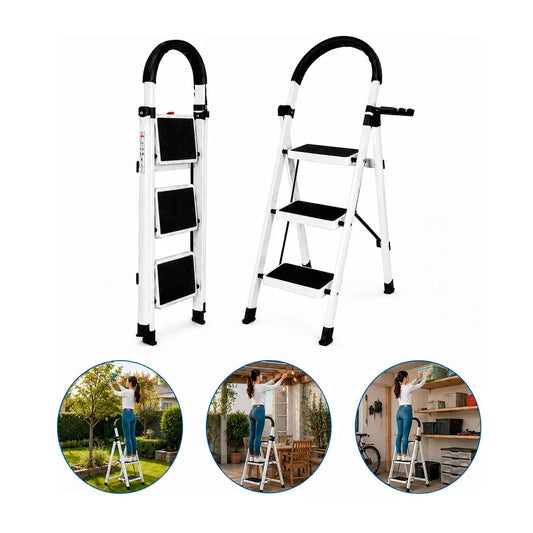 Escalera 3 Peldaños Plegable Metálica Antideslizante
