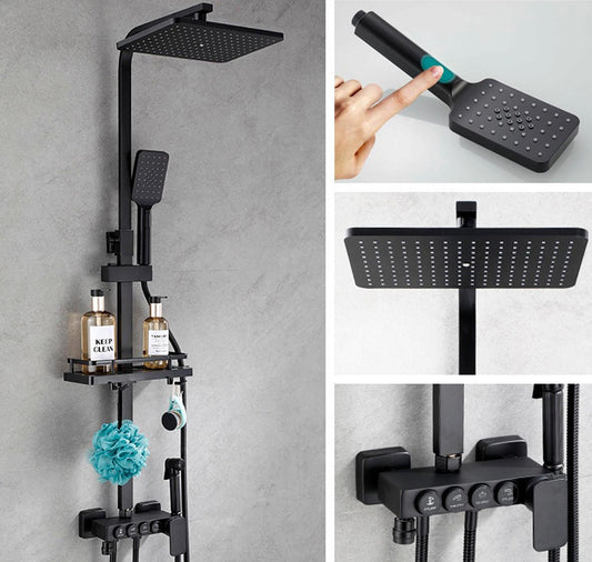 Kit De Ducha Columna Negra Con 4 Botones Multifuncional