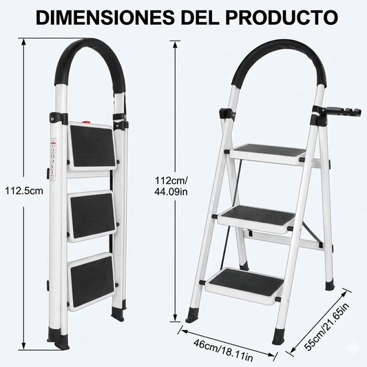 Escalera 3 Peldaños Plegable Metálica Antideslizante