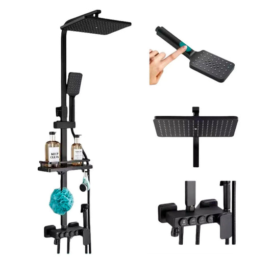 Kit De Ducha Columna Negra Con 4 Botones Multifuncional