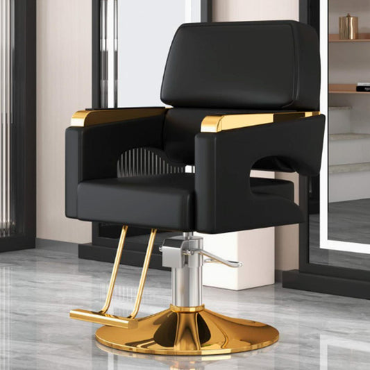 Sillón Barberia Ergonómico Altura Ajustable Negro Dorado