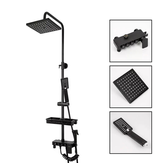 Kit De Ducha Columna Negra Con 4 Botones Multifuncional