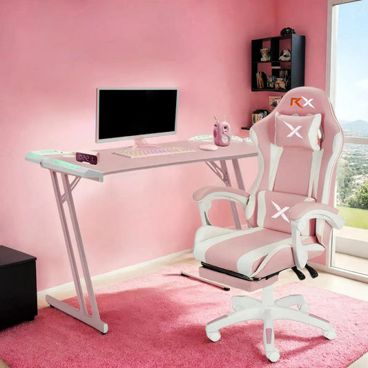 Escritorio Gamer Rosa Con Iluminación Rgb 120cm Videojuego Chic Home