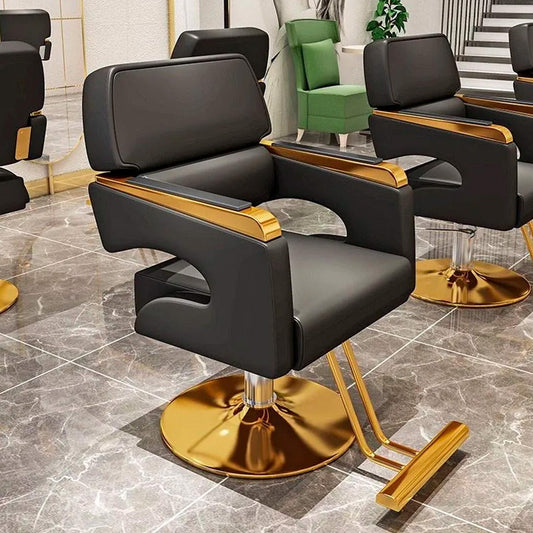 Sillón Barberia Ergonómico Altura Ajustable Negro Dorado