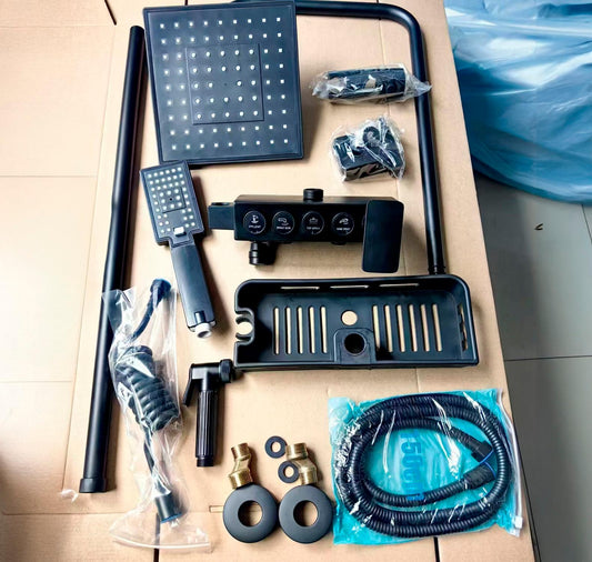 Ducha Columna Negra Push Boton Set 4 Funciones 3 Engranajes