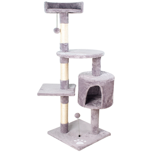 Rascador torre 112cm Gatos Casita Arbol Terciopelo + Pompones
