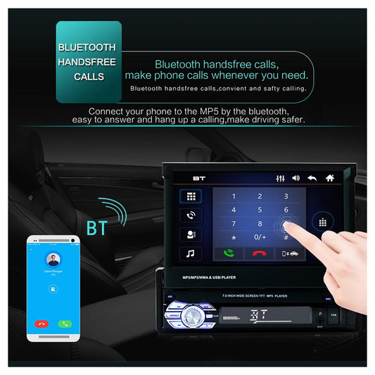 Radio Estéreo Con Pantalla Retractable 7 Pulgadas 1 Din Mp5