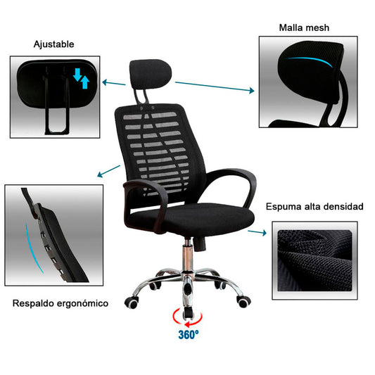 Silla Ejecutiva de Oficina Con Apoya Cabeza Colores