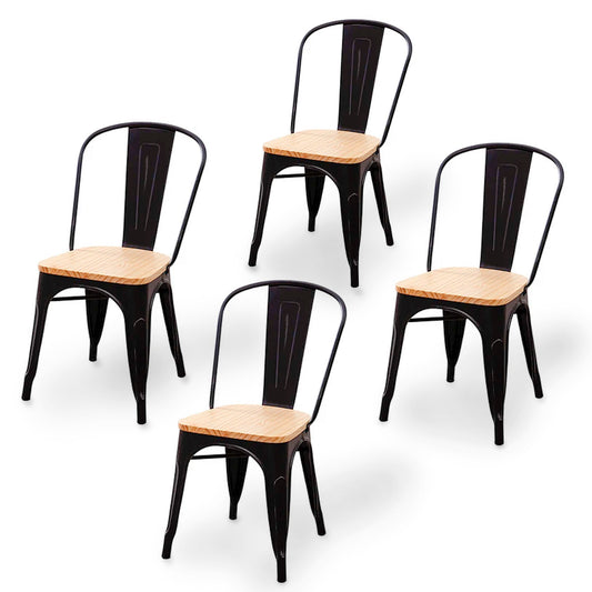 Set 4 Sillas Tolix Metal Con Asiento de Madera