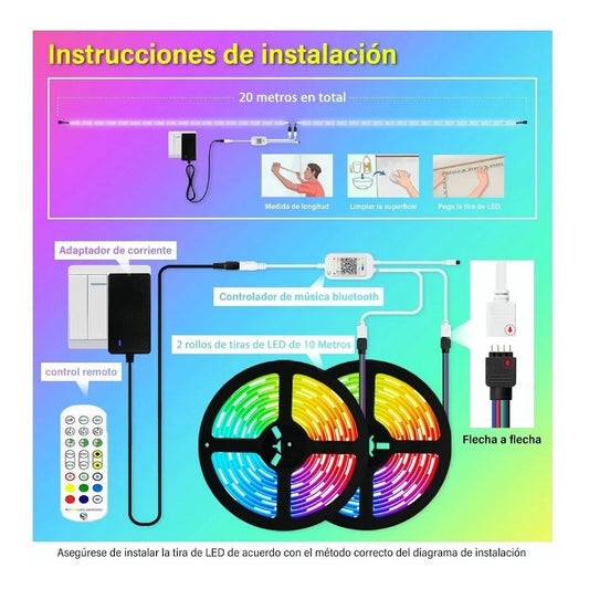 Tira De Luces Led Rrgb Bluetooth Músic 20 Metros LED