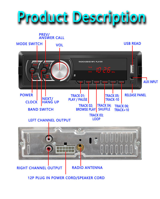 Radio Auto Panel Desmontable Bluetooth Mp3 Aux Usb