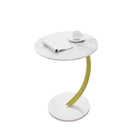 Mesa Redonda Living Lateral, Mesa Auxiliar diseño mármol Chic Home