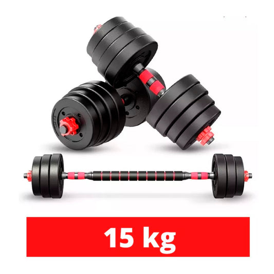 Set De Mancuernas 15 Kg Barra Armable Ajustable