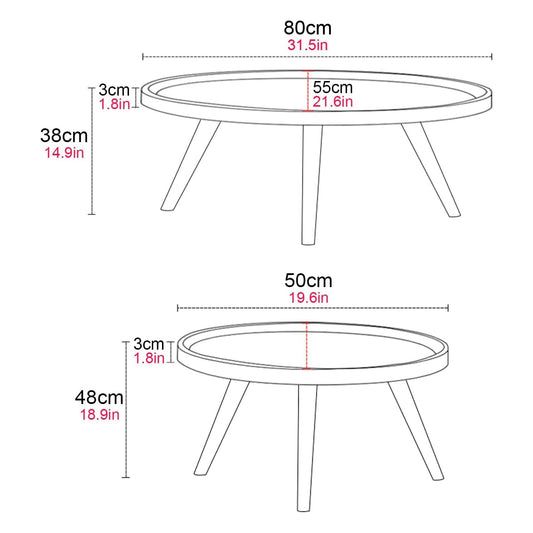 Juego de mesa de centro ovalada 80+50cm Chic Home