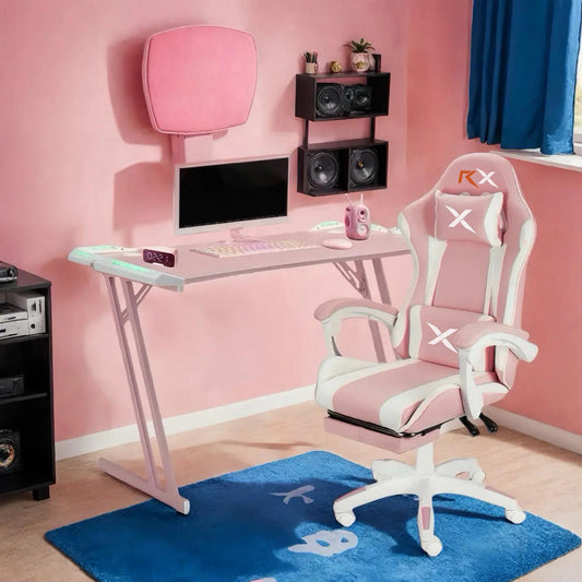 Escritorio Gamer Rosa Con Iluminación Rgb 120cm Videojuego Chic Home