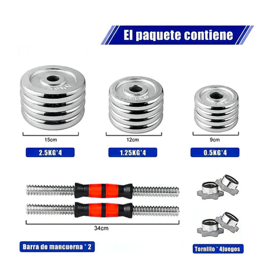 Set De Mancuernas Cromadas Ajustables 20 Kg Maletín Color Cromado