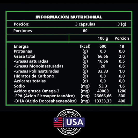 Omega 3 800 EPA + 400 DHA 180 cápsulas blandas Be Healthy