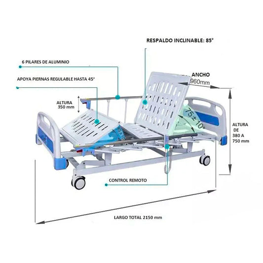 Catre Clínico Eléctrico 4 Posiciones Modelo Hospitalario