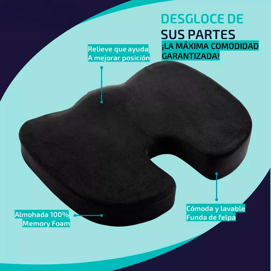Cojin Memoria Lumbar Ortopedico Para Asiento Silla